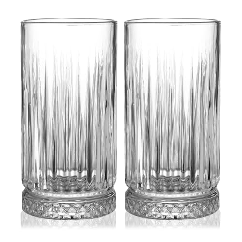 GYRUT Tall Drinking Glasses Set of 4-16oz Glass Cups for Kitchen - Elegant Highball Glassware for Water, Ice Coffee, Cocktail, Cold Beverage