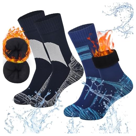 Jeasona 2 Pairs Waterproof Thermal Socks Mens 9-11 Waterproof Socks Men Rowing Running Biking Golf Work Waterproof Winter Walking Socks Mens, Multicolor-8157A, 9-11