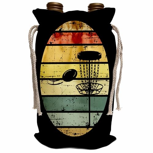 3dRose Black disc golf basket with disc over retro striped circle on... - Wine Bags (wbg-382285-1)