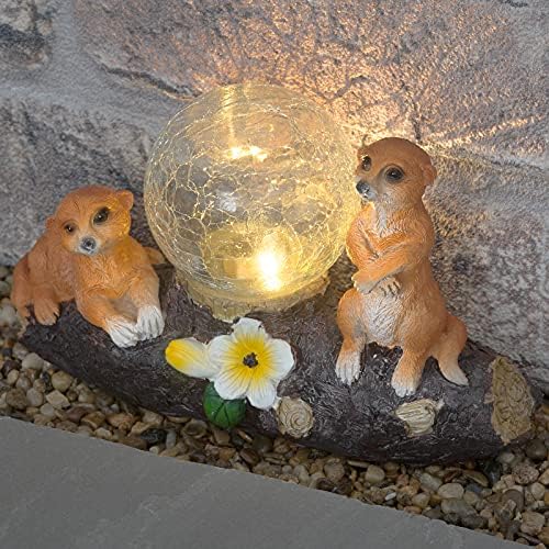 GloBrite Garden Solar Resin Meerkats on Log Globe Light - Lantern Decor Ornament Figure Decoration Home Accessories