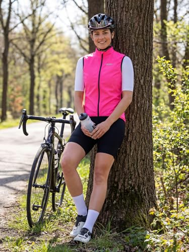 Image of qualidyne Women's Windproof Cycling Vest, Lightweight Full-Zip Breathable Sleeveless Bike Jacket, 1 Back Pocket, Reflective