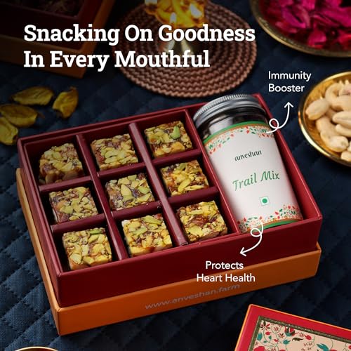 Image of Anveshan Sweets Mithai Gift Box Pack of 2 - Dry Fruit Paak Mithai Sweets with Trail Mix | Healthy Sweets and Snacks