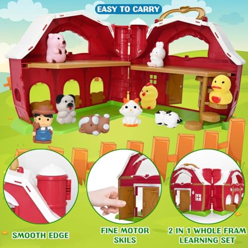 Big Red Barn Farm Animal Toys for 1 2 3 4 5 Years Old Toddlers, Baby Kids Educational Preschool Playset, Learning Montessori Toys, Christmas Birthday Easter Gifts for Boys Girls Age 12-18 Months - Thumbnail 3