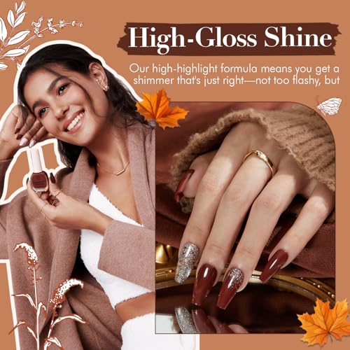 Image of AZUREBEAUTY Brown Nail Polish Quick Dry Fall Nail Polish Natural Shine Nail Lacquer Salon-Quality for Women Girl Gift Set 10ml