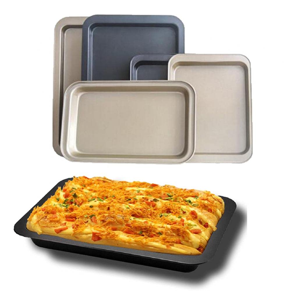 Bandejas para Hornear Galletas Acero Inoxidable Antiadherente Pan Pastel Horno Bandeja para Hornear Gadget de Cocina (Color : Black S) (Golden S)