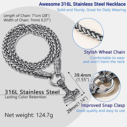 PROSTEEL Norse Viking Jewelry for Men Women, Vintage Thor Hammer/Thor Axe/Raven/Odin Necklace, Black/Gold Plated 316L Stainless Steel Pendant Chain, Come with Box4