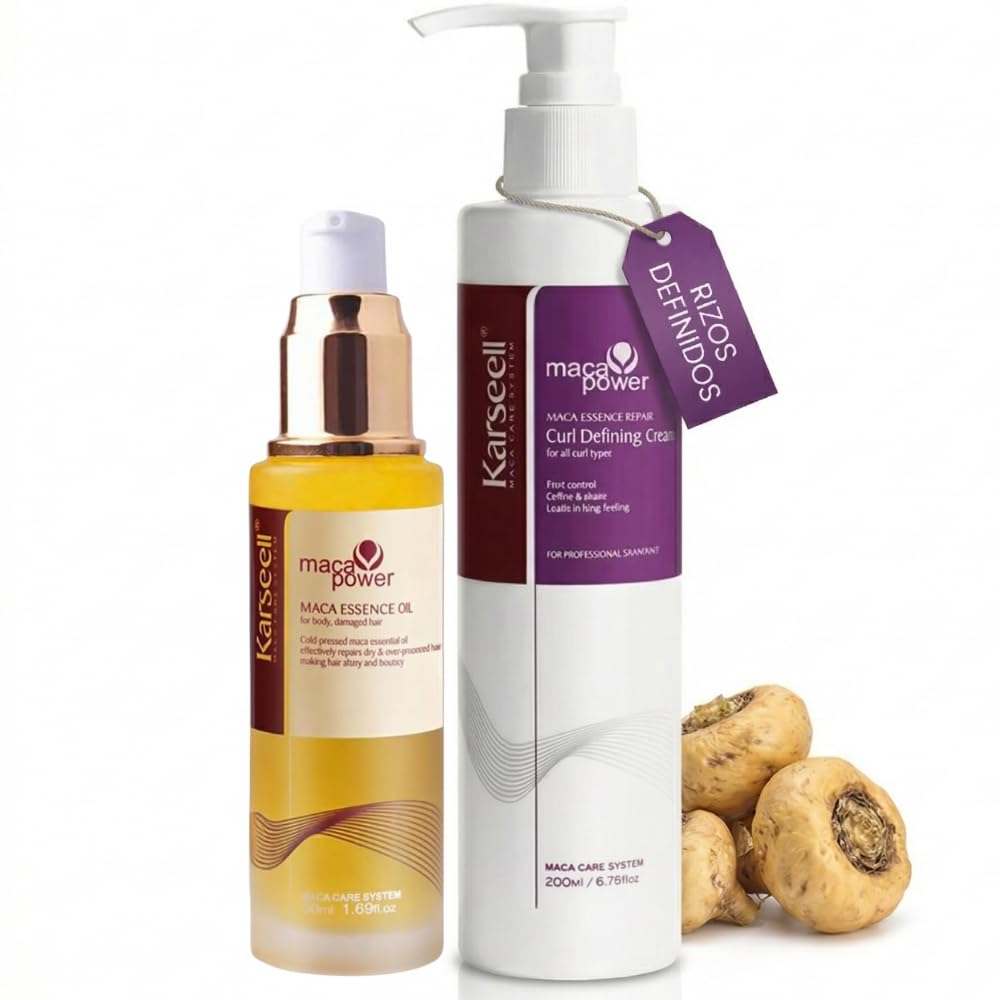 Karseell MACA CARE SYSTEM Zestaw Włosy Kręcone Defining Cream 200ml + Argan Oil Serum 50ml Duo Profesjonalna Kuracja Regenerująca Włosy Suche Zniszczone Anti Frizz Nawilżenie Curly Girl Method