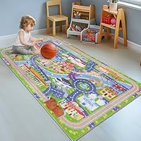 GthreeD Kids Carpet Playmat Rug City Life 80x150cm Anti Slip Play Rug City -Play Learn and Have Fun Safely - Kids Baby Children Educational Road Traffic Play Mat for Bedroom Play Room Game Safe Area