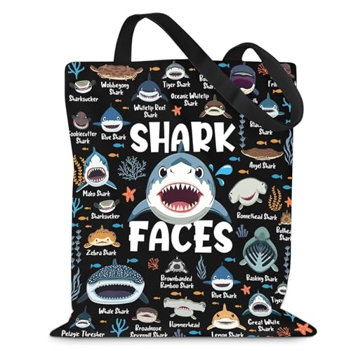 Black Shark Tote Bags Shark Gifts Double Sided Printing Shopping Bag Reusable Canvas Tote Bag for Women & Girls Shopping Grocery Runs Beach Trips Casual Outings School & Daily Errands (C)