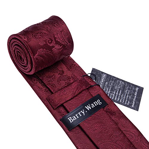 Image of Barry.Wang Paisley Striped Bow Tie for Men Silk Pre-Tied Bowtie Pocket Square Cufflinks Set Formal Wedding Party Prom