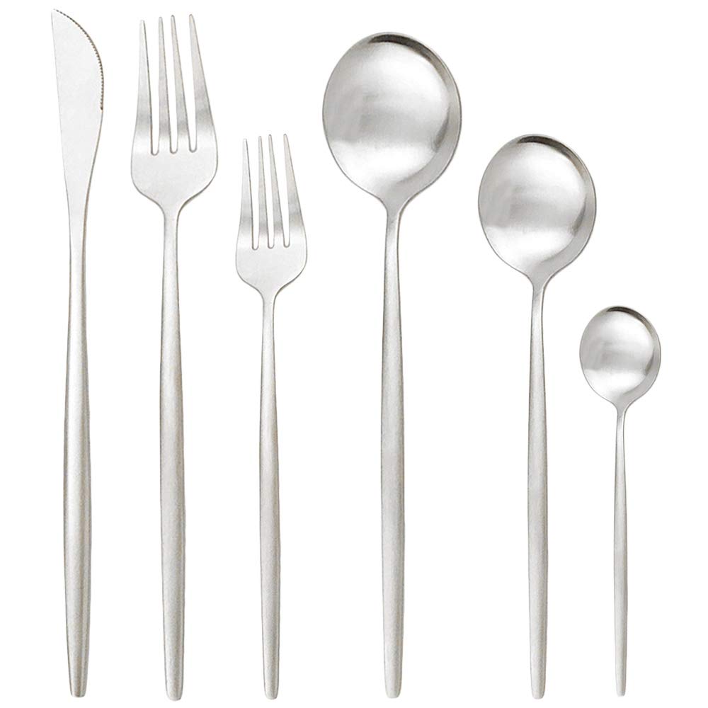Ensemble de couverts en argenterie, 36 pièces, ensemble acier inoxydable mat, vaisselle, fourchette à dessert, cuillère, d'argenterie, cuisine, argentées