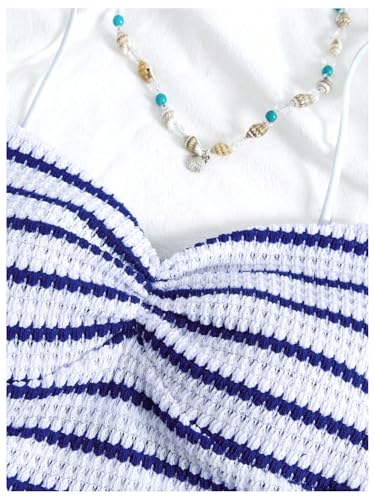 MakeMeChic Women's Striped Cami Top Ruched Spaghetti Strap V Neck Crop Tank Top3