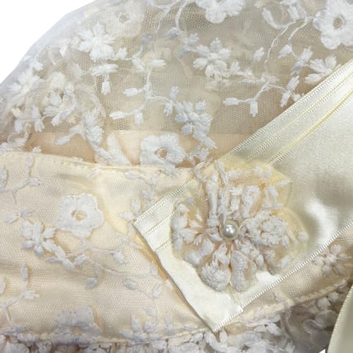 DRHOM Baby Girls Baptism Christening Cap Embroidered Lace Bonnet Flower Sun Protection Hat Beanie3