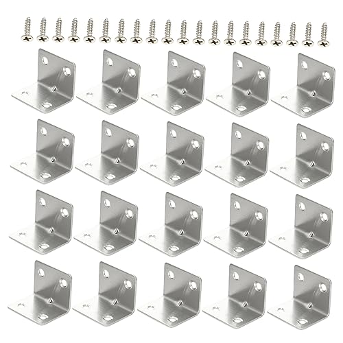 KICHOUSE Stainless Steel Corner Code 20pcs Heavy Duty Angle Brackets Right Angle Bracket Joint Fastener Furniture Accessory
