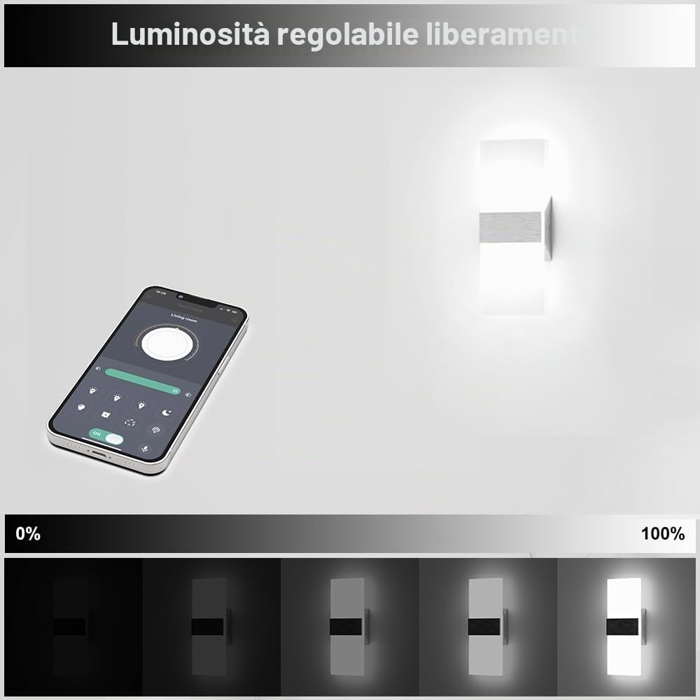 Sytmhoe 2 Pezzi Dimmerabile Appliques Da Parete Di Design Con App e Telecomando, 12W 2700-6500K Argento Albergo Acrilico Applique Camera Da Letto, Scale Soggiorno Lampade Da Muro Moderne