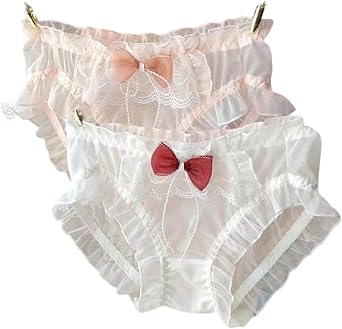 Womens Underwear Cotton Panties Lace Ruffled Cute Lolita Kawaii Japanese Underwear 2 Pack Plus Size