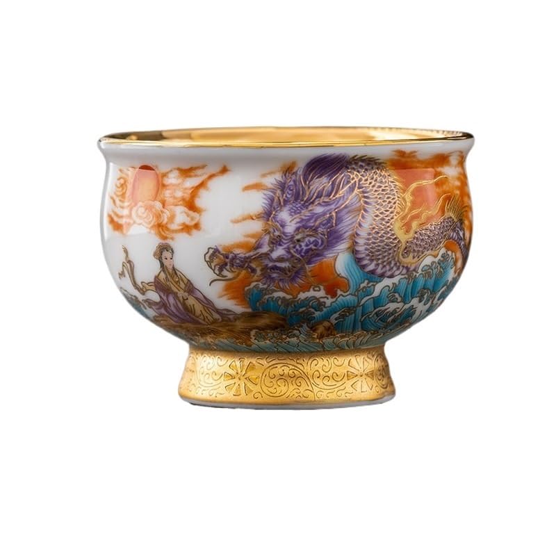 Taza de té dorada esmaltada en jade Copa del Maestro personal oro Dragón-Fénix Recipiente for remojo(A)