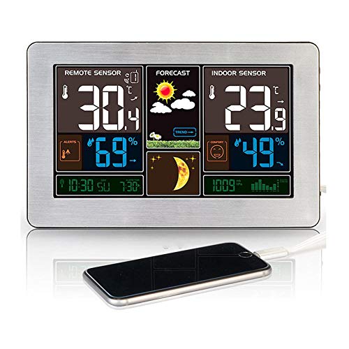 Reloj despertador USB con higrómetro digital y calendario de madera 2