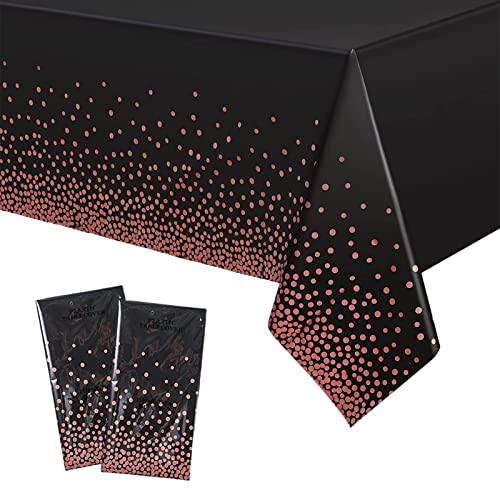 2 Tovaglie Monouso 137×274cm Nere e Oro Rosa a Pois per Halloween, Tovaglie Rettangolari in Plastica con Coriandoli per Picnic, Matrimoni, Natale, Halloween, Feste di Compleanno Decorazioni