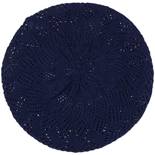 An Womens Crochet Hat Flower Beanie Beret Fashion Accessory Lightweight Knit Cap (One Size, 5119-Navy) #TOP2
