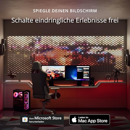 Twinkly Matrix 500 LED RGB, LED-Vorhang mit hoher Dichte, Smarte Mehfarbige RGB Gaming-Lichter, Kompatibel mit Razer Chroma, Omen, Alexa, Google Home, App-Steuerung, Transparentes Kabel, 0.5m x 2.4m