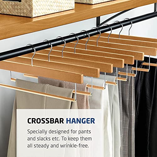 Image of Wooden Slack /Trouser Pants Hangers with Non Slip Bar Smooth Finish, Durable Wooden Hangers - Slim & Sleek Space Saving Closet Hangers, 360 Hook- Ideal for Pant (13 INCH-HANGER-6PCS)