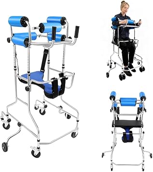 Adult Standing Walker for Seniors, 220.46LBS Load Floorstanding Hemiplegia Rehabilitation Standing Frame Lower Limb Training Walking Aid Portable Medical Standing Aids with 8 Wheels