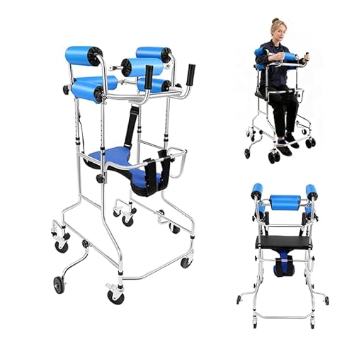 Adult Standing Walker for Seniors, 220.46LBS Load Floorstanding Hemiplegia Rehabilitation Standing Frame Lower Limb Training Walking Aid Portable Medical Standing Aids with 8 Wheels