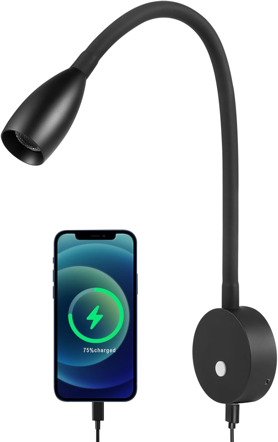 RV Dimmable Reading Light, Full Metal & Quick USB Charger, 16-1/2 Inch Length, 12 Volt Flexible LED Spotlight for Motorhome Boat Bedside RV Interior Lighting(Matte Black)