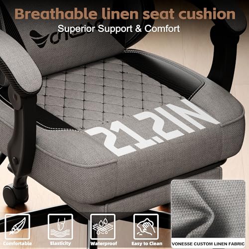 Image of Vonesse Gaming Chair, Office Chair with Linen Breathable Mesh Fabric, Desk Chair with Adjustable Lumbar Support, Executive Computer Chairs with Footrest and Headrest (Gray)