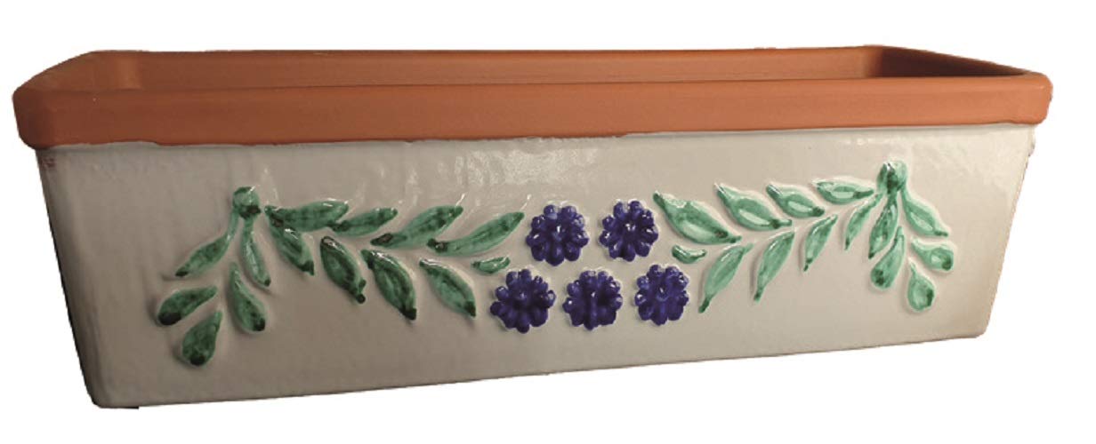 Generico Fioriera Rettangolare in Ceramica Vietri Dipinta a Mano, Lunghezza 51 cm, Larghezza 18 cm, Altezza 15 cm, Cassetta da Davanzale, Vaso in Terracotta per Giardinaggio