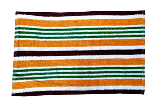 Image of Space Fly Knitted Striped Big Size Pure Cotton Hand Towels Soft and High Absrobent Uses in Wash Basin and Bathroom (Set of 5) (Size:16 X 24 inch Multi Color)