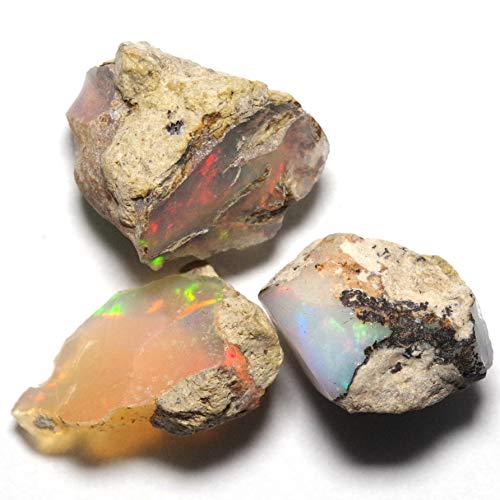 【N2 stone Natural】天然鉱物 オパール (蛋白石/opal) | (原石 (プレシャス/遊色あり): 3粒 [約5-8ct/合計], 産出地: エチオピア Welo)