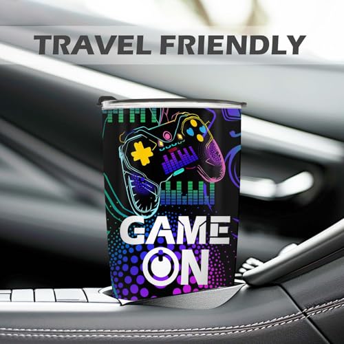 Jekeno Gamer Mug Tumbler Boys Gifts - Gaming Gamepad Presents for Kids Teens Men Son Dad Boyfriend Husband Father Easter Birthday Christmas Video Game Controller Cup 20oz Stainless Steel