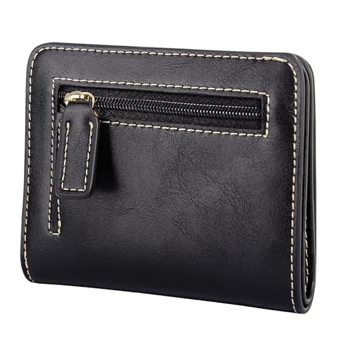 Image of Itslife Women's Rfid Blocking Small Compact Bifold Leather Pocket Wallet Ladies Mini Purse with id Window (Black)