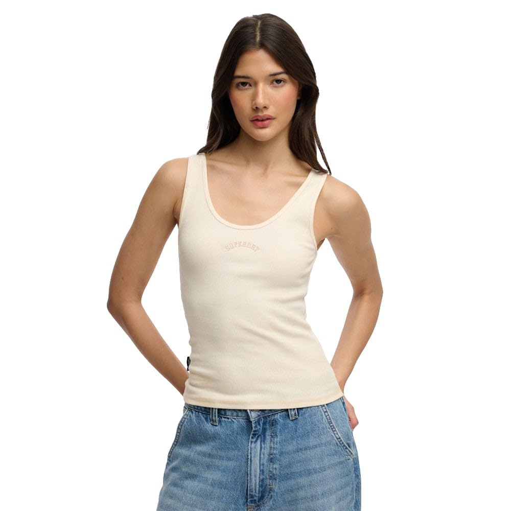 Superdry Women Essential Logo Scoop Vest T-Shirt, Desert Bone Off White, 16