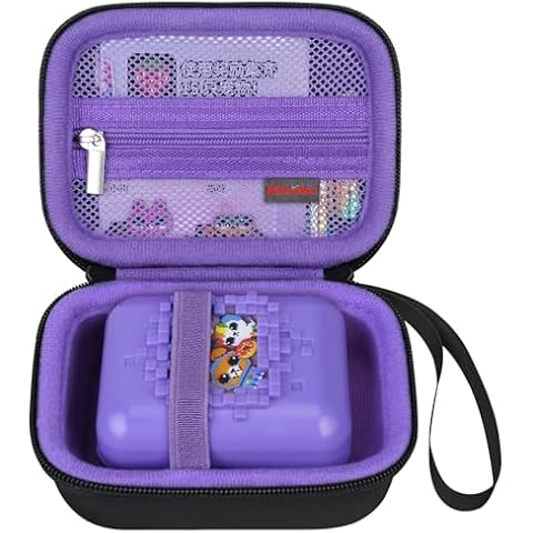 Elonbo Carrying Case Compatible with Bitzee Digital Pet Interactive Virtual Toy, Electronic Pets Kids Toys Travel Storage Cover Bag Organizer Holder, Mesh Pocket fits Batteries. Black+Inside Purple Cover