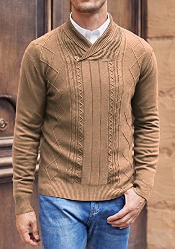 NITAGUT Mens Shawl Collar Pullover Sweater Slim Fit Sweater Cable Knit Pullover V Neck Soft Casual Button Sweater for Man2