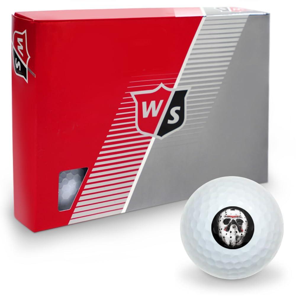 Friday The 13th Jason Mask Wilson Golf Balls 12 Pack, Regulation Size Full Color Premium Golf Balls