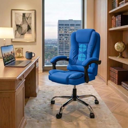 Image of Casa Copenhagen Italia Premium Leatherette Office Chair for Work | Boss Chair, Ergonomic Executive, Luxurious Cushioned Arms & Seat, 2 Point Back Massager, Heavy Duty Metal Base (Royal Blue)