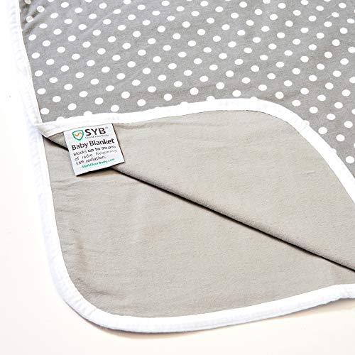 Syb Baby Blanket; Silver-Lined Cotton Flannel Emf Radiation Protection (Cool Gray W/White Dots) #TOP4