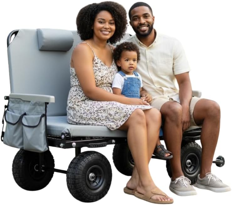 The Lounge Wagon – The Only Wagon that Converts into a 2-Person Chair - 3-in1 cart - Included Cargo net- Ultimate Beach Wagons– Beach Chairs for Adults – Sports Wagon(Umbrella Sold Separately), Gray