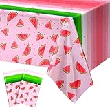 Kochorie 2 Pack Watermelon Party Tablecloths, 54 x 108 Inch Plastic Watermelon Table Covers, Waterproof Pink Table Cloth Cover for Birthday Baby Shower Wedding Summer Fruit Party Supplies