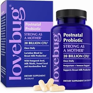 Lovebug Postnatal Probiotics – 20 Billion CFUs Multi Strain for Breastfeeding -with Fenugreek, Milk Thistle & Fennel,Supports Breast Milk & Gut Health, Postpartum Essentials, 30 Capsules