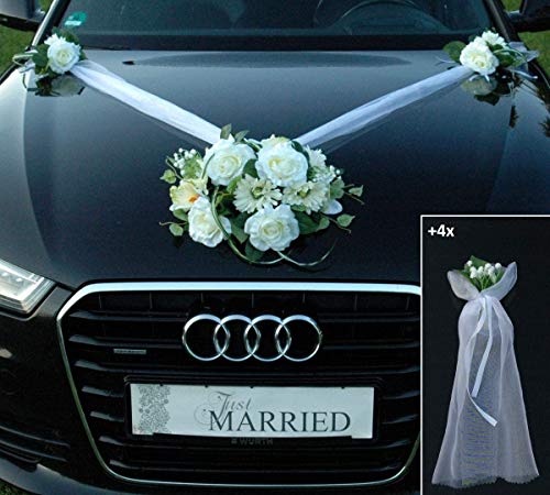 Car Decoration Lace Bouquet Car Jewellery Bride Couple Rose Decoration Wedding Car Wedding Decoration Car (SS GER White) - Image 2