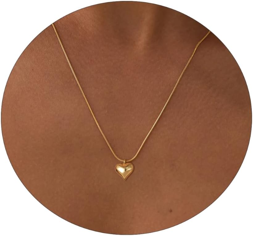 Dainty Heart Necklace for Women, 14k Gold Plated/Rose Gold/Silver Tiny Cute Heart Pendant Necklace Minimalist Choker CZ Necklace Jewelry Gifts for Women