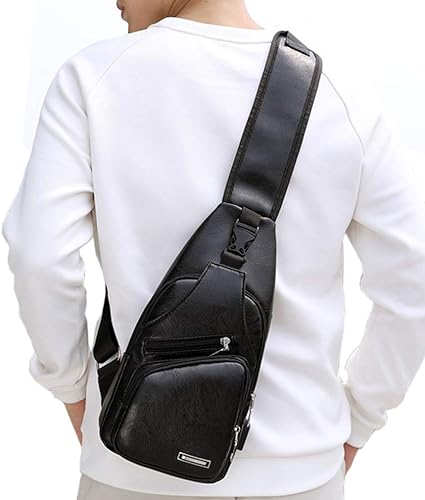 Miniatura 6 de Mochila estilo bandolera de piel para hombres y mujeres bandolera de hombro al pecho mochila de uso diario para viajes al aire libre campamento