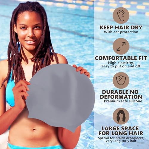 Extra Large Swim Cap - Swim Cap for Long Hair, Dreadlocks, Weaves, Hair Extensions, Braids, Curls & Afros - Silicone Swimming Cap for Women & Men, Keep Hair Dry