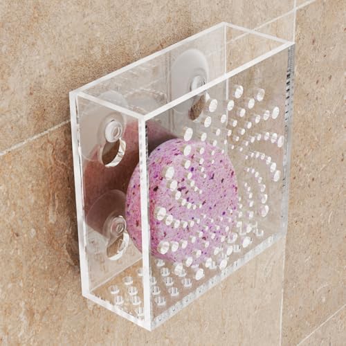NiHome Acrylic Shower Steamer Tray Clear Shower Steamer Holder with 4 Suction Cups and Self-Adhesive Tape Extends Fragrance Duration Prevents Stepping and Drain Clogs Fits Smooth Shower Surfaces