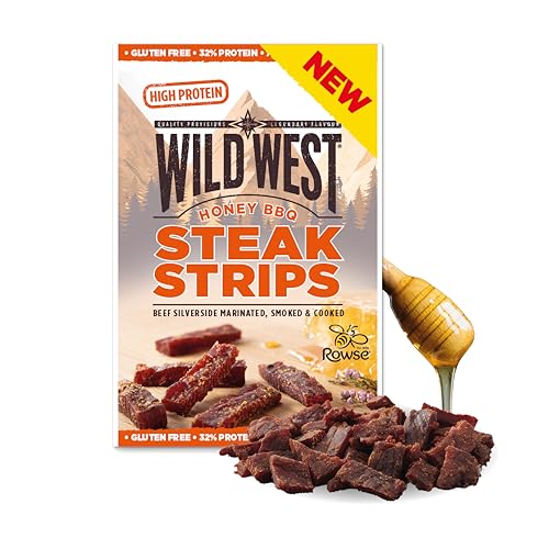 Wild West Steak Strips, 25g Honey BBQ Rindfleisch, Beef Jerky high Protein Trockenfleisch, Protein Snack